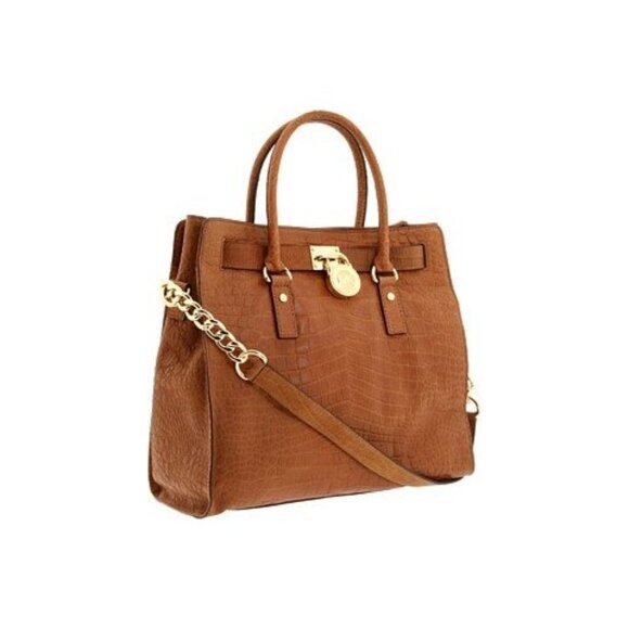 MICHAEL Michael Kors Hamilton Large Tote Handbag Mocha Gold Hardware Croc - Picture 1 of 16